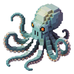 Ícone 3D Isométrico de Polvo Voxel para Oceano e Jogos
