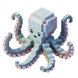Voxel 3D Octopus Icon - Isometric Block Character