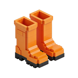 Voxel Orange Boots 3D Icon - Pixel Art Footwear