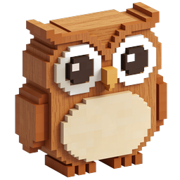 Cute Voxel 3D Owl Icon | Pixel Art Bird Character