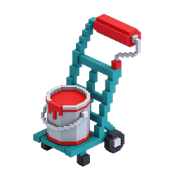 Voxel Paint Cart Icon - 3D Isometric Design