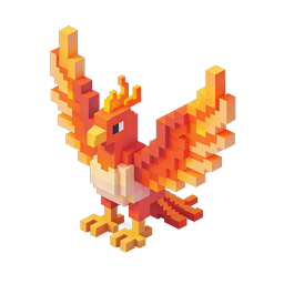 Voxel Phoenix 3D Block Icon - Fire Bird Design