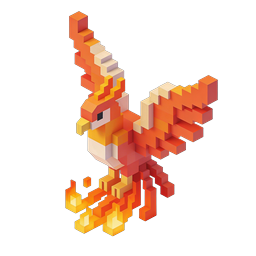 Voxel Phoenix 3D Icon - Fiery Mythical Bird