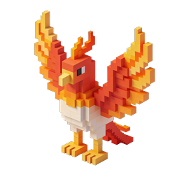 Voxel Phoenix Rooster 3D Cube Icon for Games