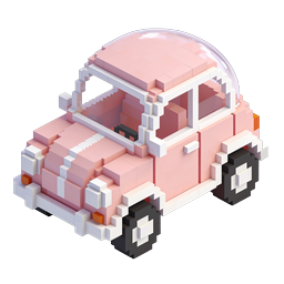 Pink Voxel Car Icon - Isometric 3D Pixel Art Design