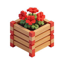 Voxel Planter Box with Red Pixel Flowers Icon