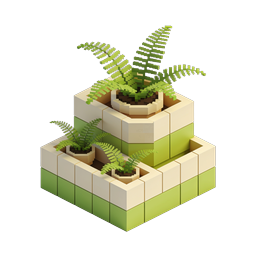 Voxel Planter Garden 3D Icon | Blocky Fern Design