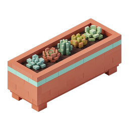Isometric Voxel Planter Box with Colorful Plants
