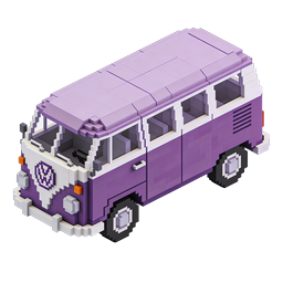 Purple Voxel Bus Icon - 3D Isometric Pixel Art