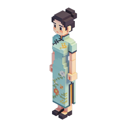 Voxel Chinese Woman in Qipao Dress - 3D Pixel Art Icon