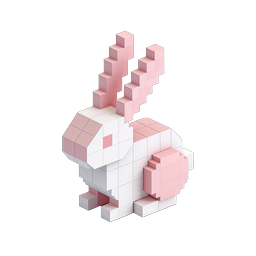 Voxel Rabbit Icon - 3D Pink Cube Bunny Design