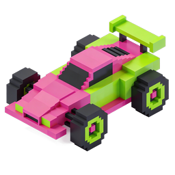 Voxel フォーミュラレースカーアイコン - アイソメトリック 3D ピンク&グリーン