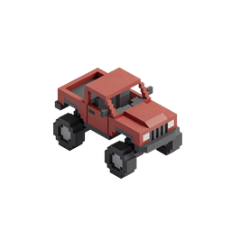 Voxel Red Pickup Truck 3D Icon - Isometric Blocky Vehicle