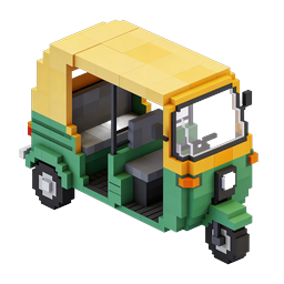 3D Voxel Rickshaw Icon - Colorful Tuk-Tuk Illustration