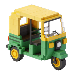 ไอคอน 3D รถตุ๊กตุ๊กแบบ Voxel มุมมอง Isometric สำหรับการขนส่ง