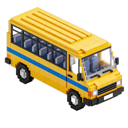 Voxel School Bus Icon - Isometric Pixel Art 3D Design