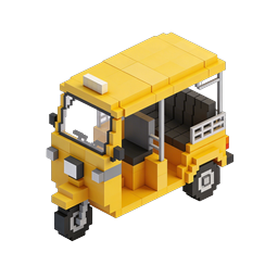 Design icona a blocchi 3D isometrica di scuolabus Voxel