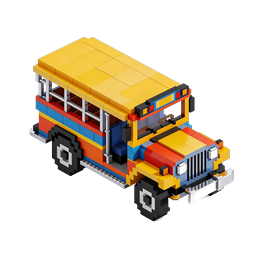 Colorful Voxel School Bus 3D Isometric Icon
