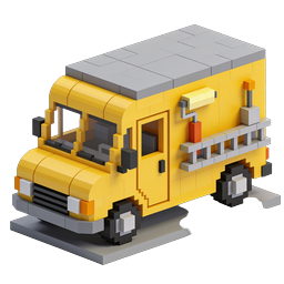 ไอคอนรถโรงเรียน Voxel 3D Pixel Art | การขนส่งแบบ Isometric