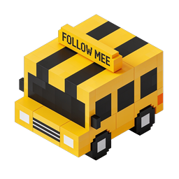 Icône 3D de bus scolaire isométrique Voxel - Follow Me Design
