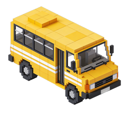 Voxel School Bus 3D Icon - Isometric Pixel Art Design