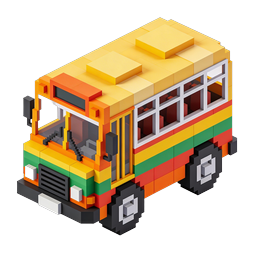 Icona 3D isometrica di scuolabus Voxel per istruzione e giochi