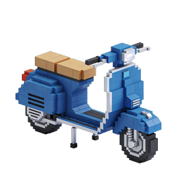 Blue Voxel Scooter Icon - 3D Block Art Moped
