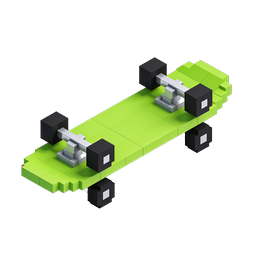 Grünes Voxel-Skateboard-Icon - 3D Isometric Sportgrafik