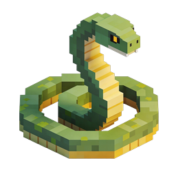 Voxel Snake Cobra 3D Icon - Pixel Art Reptile Design