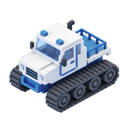 Ícone 3D de máquina de neve voxel, veículo sobre esteiras