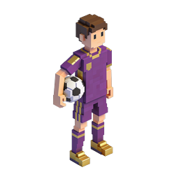 Voxel Soccer Player 3D Icon - Purple Uniform