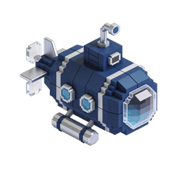 Voxel Submarine 3D Icon - Isometric Underwater Vehicle