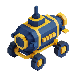 Voxel Submarine Icon - 3D Pixel Art Underwater Vehicle