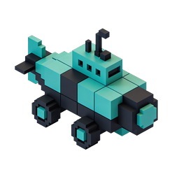 Voxel 潜水艦 3D アイコン - アイソメトリックブロックデザイン