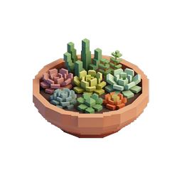 Voxel Succulent Garden 3D Icon - Pastel Plant Pot