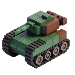 Ícone 3D de tanque voxel veículo militar de blocos
