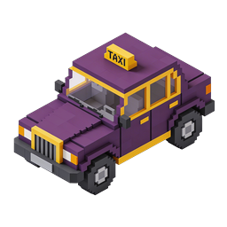 Purple Voxel Taxi Cab Icon - 3D Pixel Art Transportation