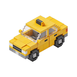 Yellow Voxel Taxi Car 3D Isometric Icon