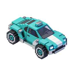 Voxel Taxi Icon - Isometric 3D Pixel Art Cab