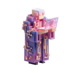Futuristic Voxel Tech Character with Circuit Laptop