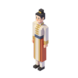 Voxel Traditional Asian Character Icon - 3D Isometric
