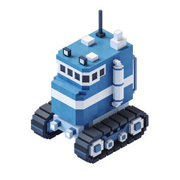 Isometric Blue Voxel Train Icon - 3D Pixel Art Transport