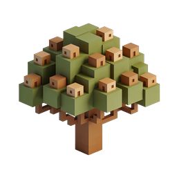 Isometric Voxel Tree with Tiny Block Houses Icon