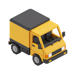 Yellow Voxel Truck 3D Isometric Icon for Delivery