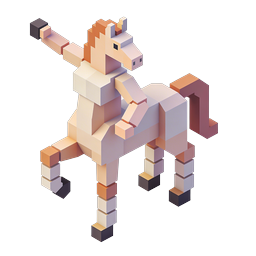 ไอคอน 3D ยูนิคอร์นสไตล์ Voxel แบบ Isometric - สิ่งมีชีวิตแฟนตาซีทรงบล็อก