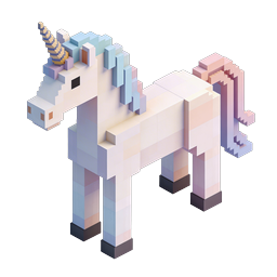 Voxel Unicorn 3D Isometric Icon - Minecraft Style
