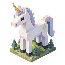 Magical Voxel Unicorn 3D Isometric Icon