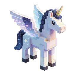 Voxel Unicorn Icon with Galaxy Wings - 3D Pixel Art