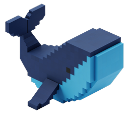 3D Voxel Whale Icon - Isometric Blocky Marine Design