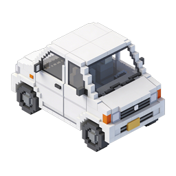 Voxel White Car Icon - 3D Pixel Art Vehicle
